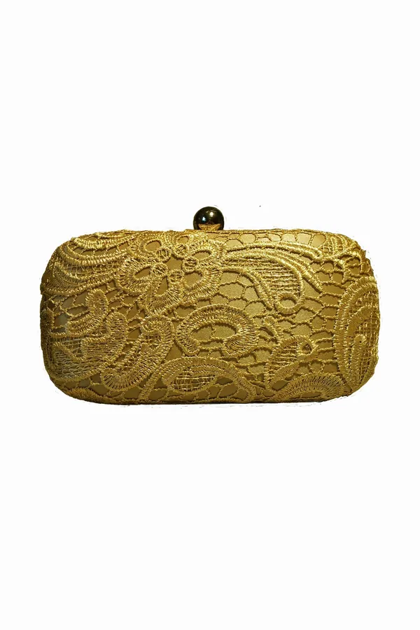 Altın Dantel Kutu Clutch
