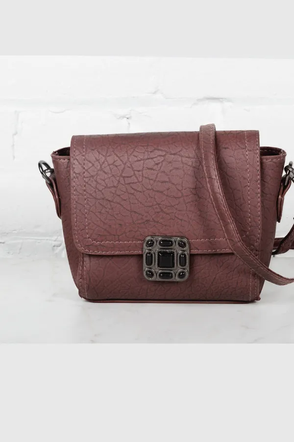 Bordo Taş Tokalı Mini Çanta
