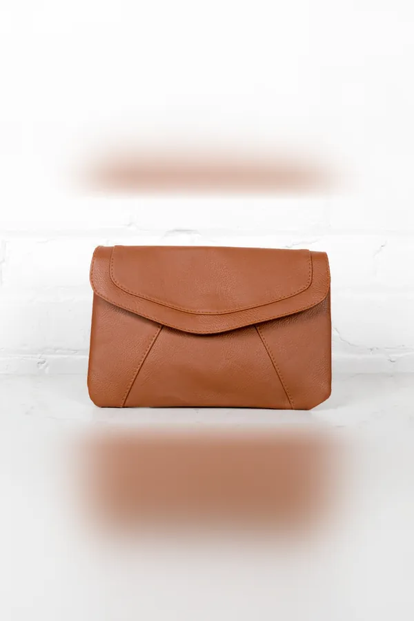 Kahverengi Deri Zarf Clutch