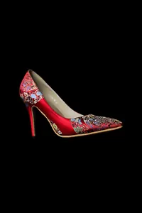 Kırmızı Simli Brokar Stiletto