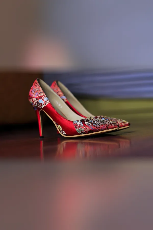 Kırmızı Simli Brokar Stiletto